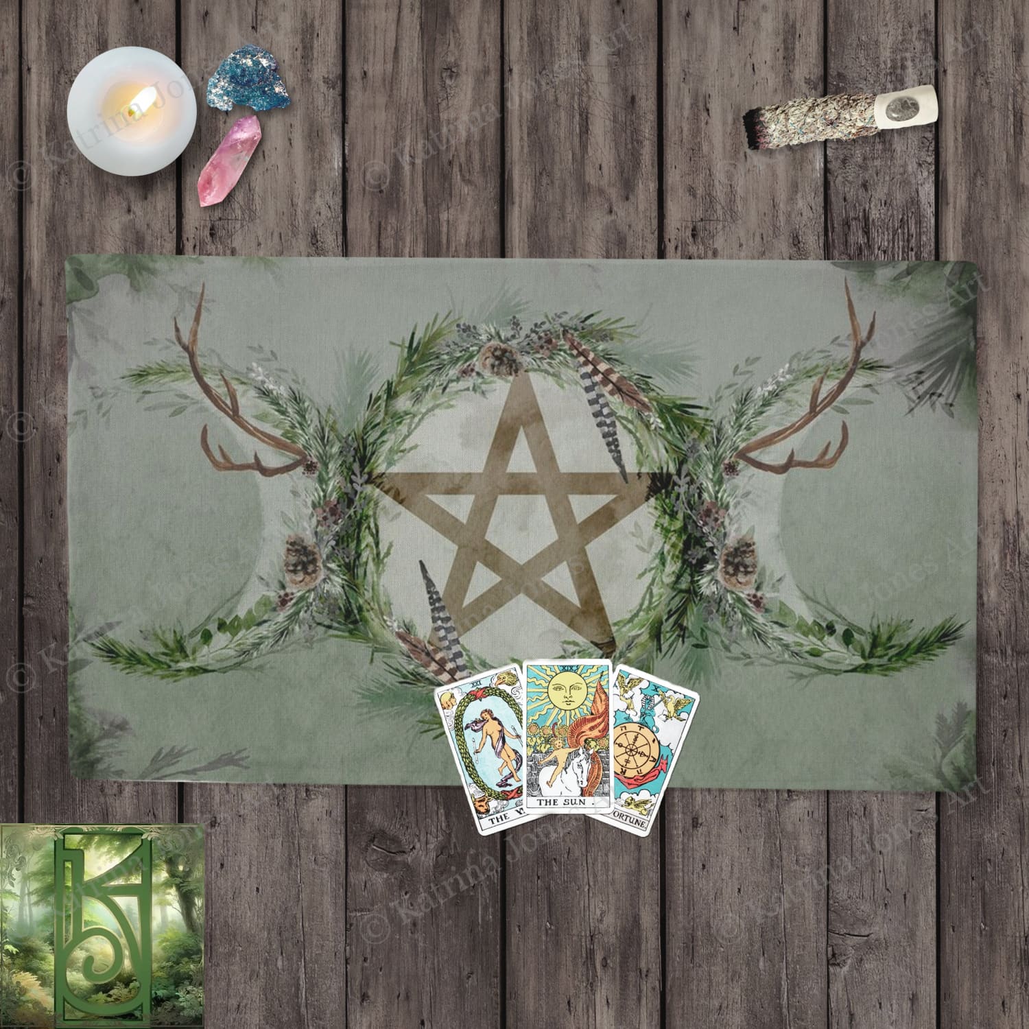 Woodland Pentacle Altar Cloth - Perfect For Witch Wicca Pagan And Tarot Cotton Twill Rec