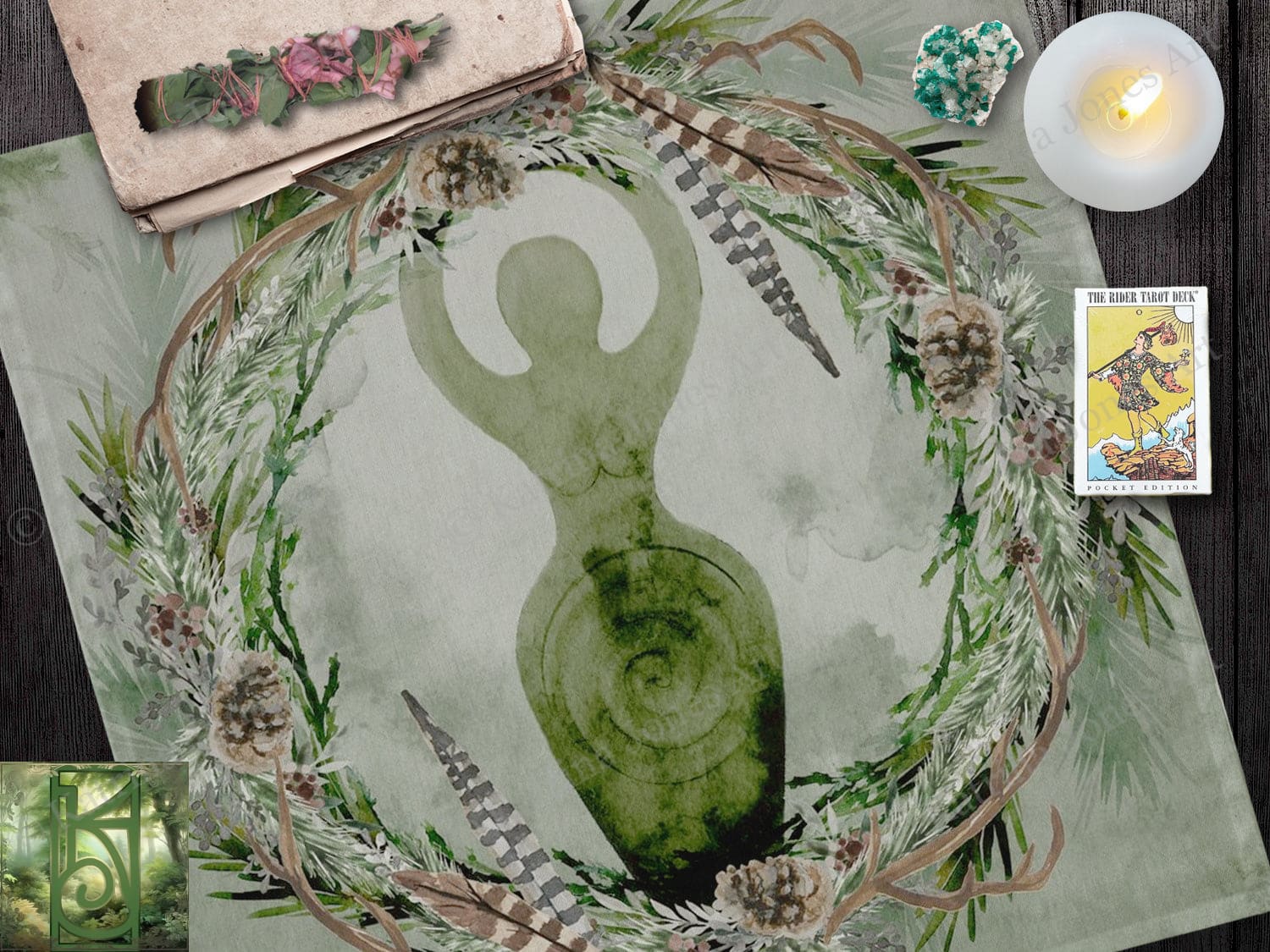 Goddess Altar Cloth - Nature Inspired Wicca And Pagan Decor 24X24 Inch Crepe Square