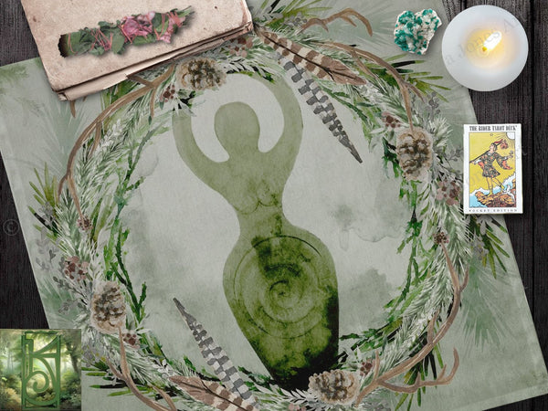 Goddess Altar Cloth - Nature Inspired Wicca And Pagan Decor 24X24 Inch Crepe Square