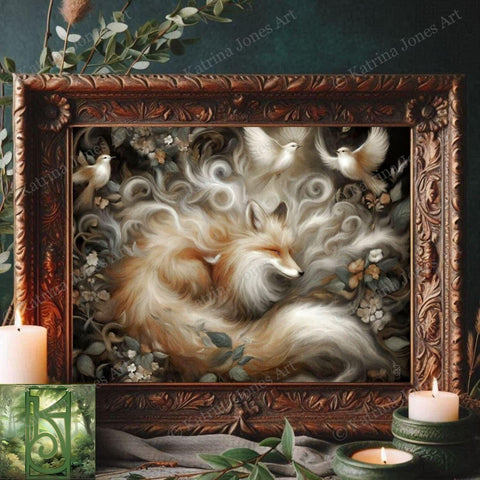 a painting of a fox in a frame