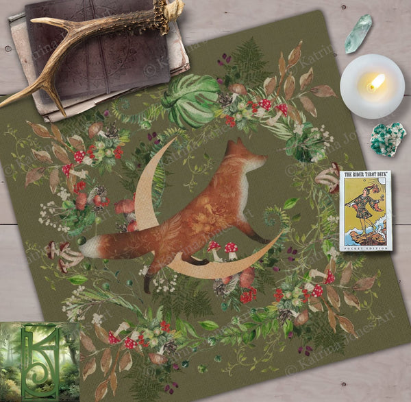 Forest Fox Altar Cloth - Summer Solstice Decoration Square