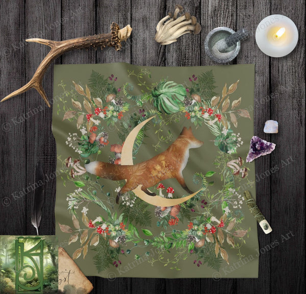 Forest Fox Altar Cloth - Summer Solstice Decoration Square