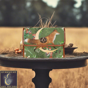 a purse sitting on top of a table in a field