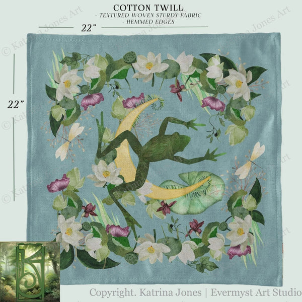 a picture of a frog and flowers on a blue background