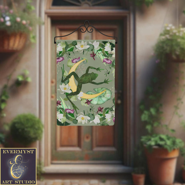 a picture of a door with a green frog on it