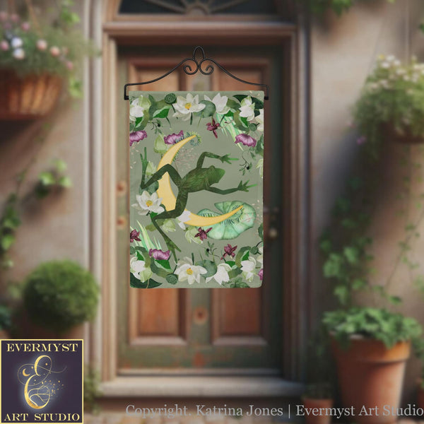 a picture of a door with a green frog on it
