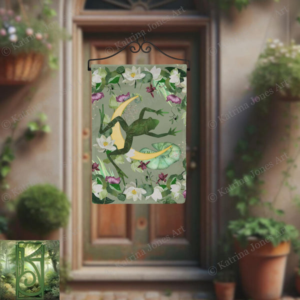 a picture of a door with a green frog on it