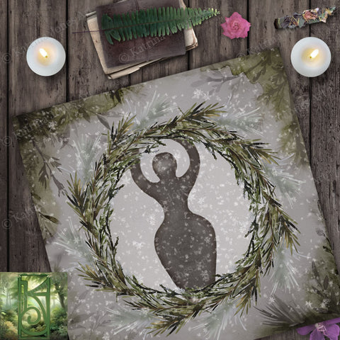 Winter Goddess Altar Cloth - Tarot Reading Mat Yule Witch Vibe Decor Square