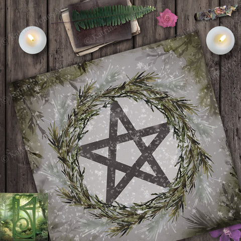 Winter Pentacle Altar Cloth - Tarot Reading Mat Yule Witch Vibe Decor Square