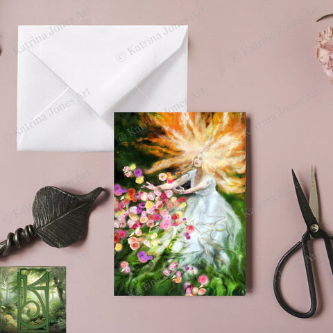 Gaia Goddess Greeting Card Fantasy Mythic Spring Summer Witchy Blank Notecard