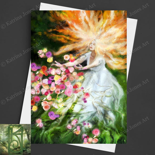 Gaia Goddess Greeting Card Fantasy Mythic Spring Summer Witchy Blank Notecard