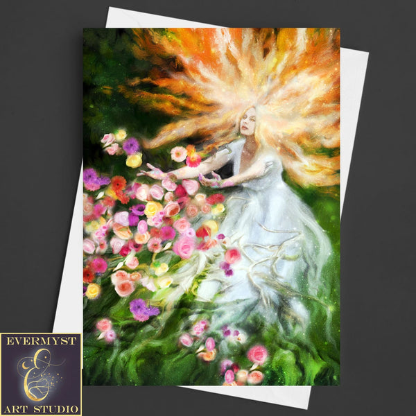 Gaia Goddess Greeting Card Fantasy Mythic Spring Summer Witchy Blank Notecard