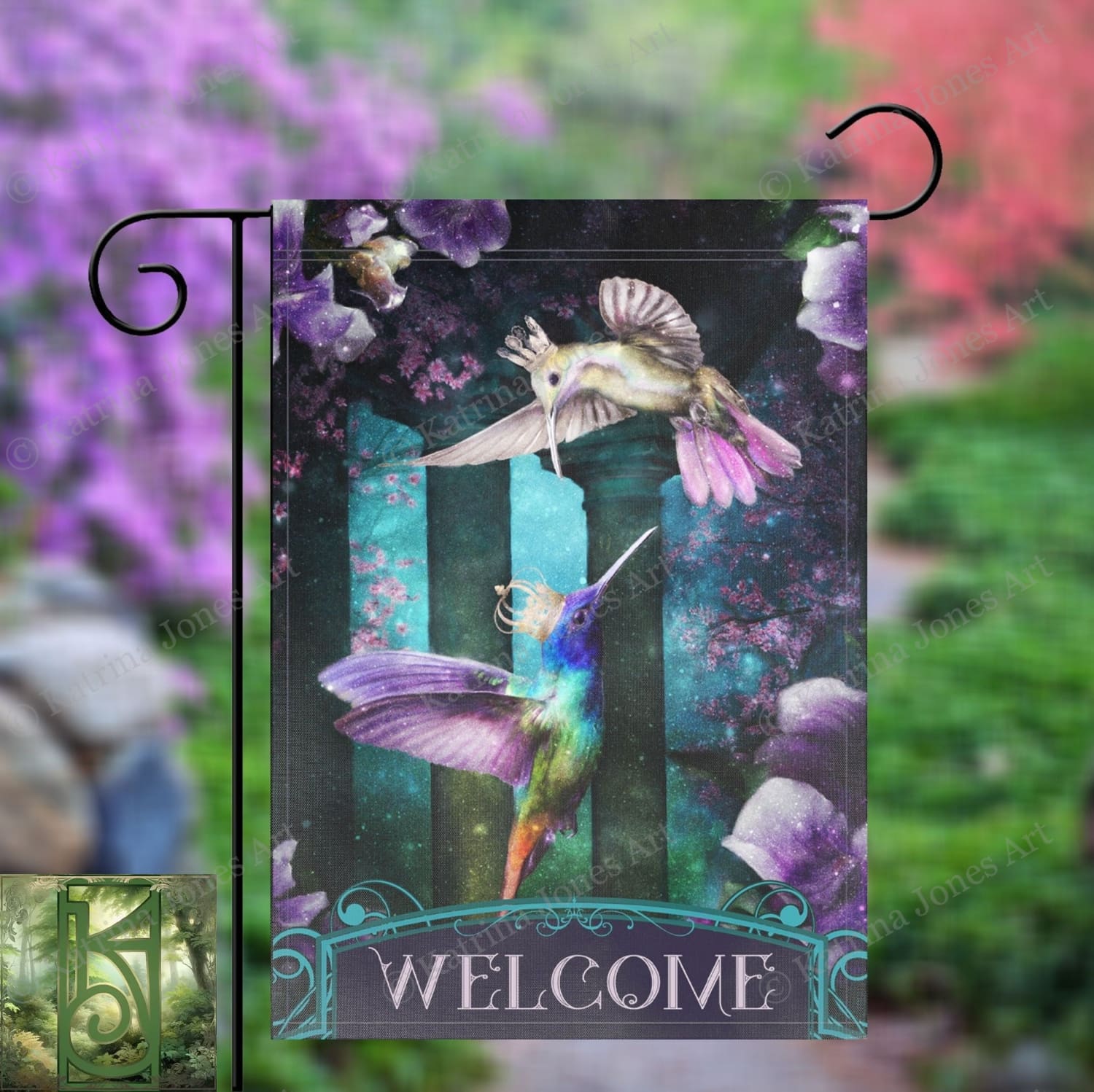 Garden Flag With Enchanted Hummingbirds Flower
