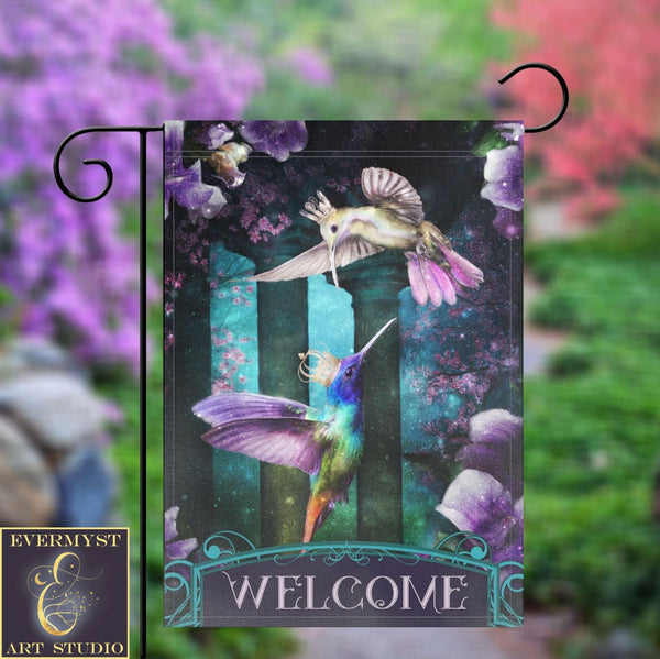 Garden Flag With Enchanted Hummingbirds Flower