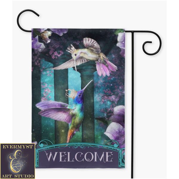 Garden Flag With Enchanted Hummingbirds Flower