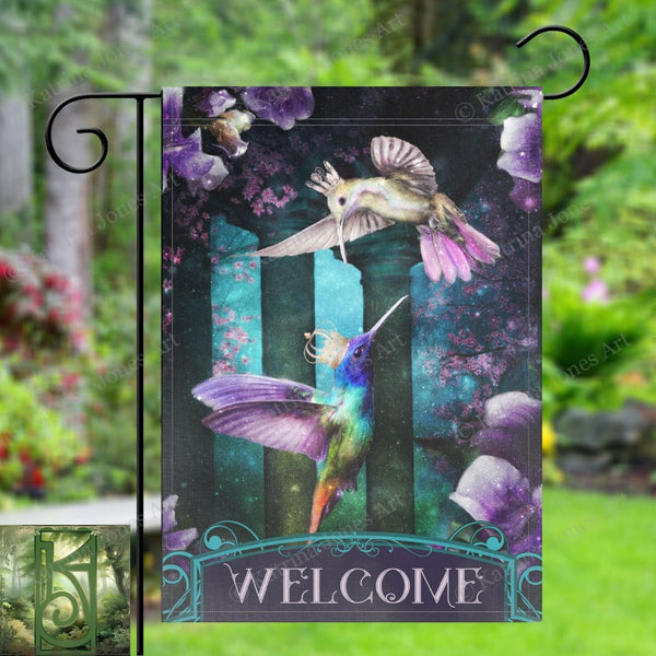 Garden Flag With Enchanted Hummingbirds Flower