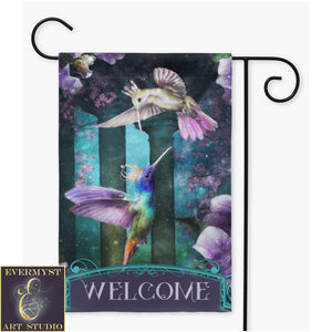 Garden Flag With Enchanted Hummingbirds Flower Single / 12X18 Inch