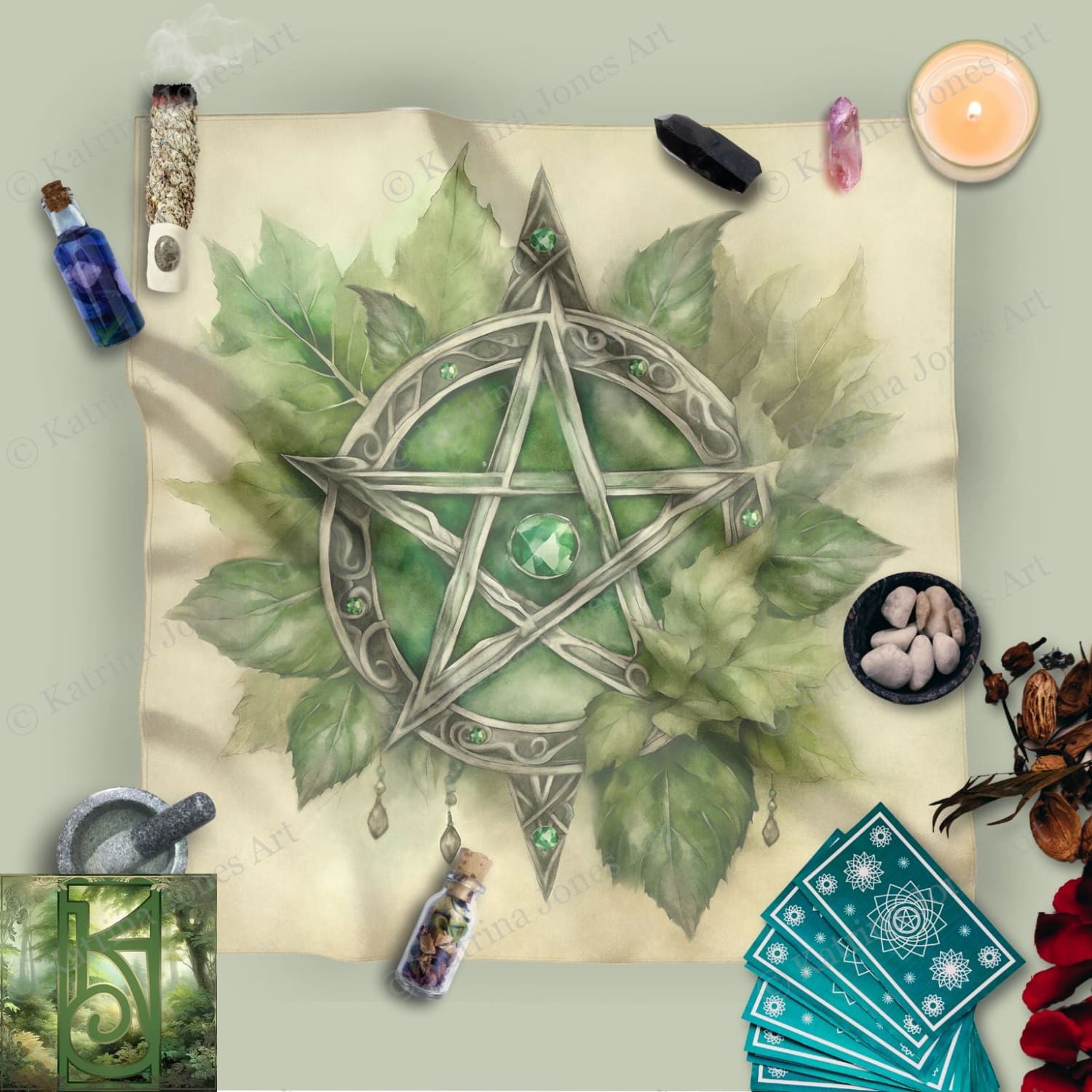 a drawing of a pentagramil surrounded by other items