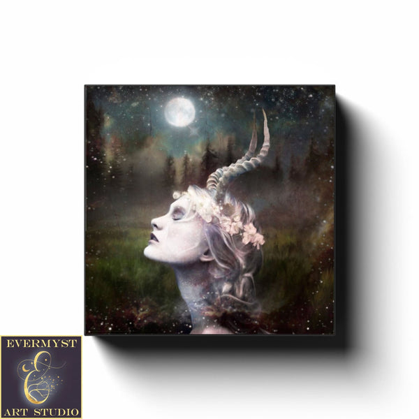 Horned Goddess Art Lady Love Canvas Pagan Painting Altar Wicca Decor Wall