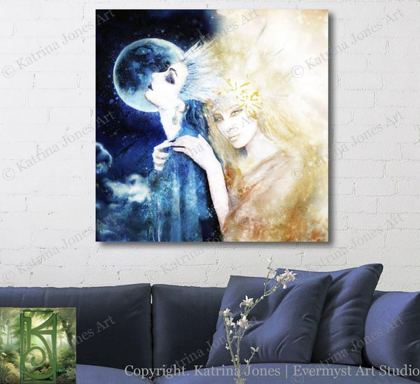 Goddess Art Moon And Star Celestial Painting Canvas Boho Decor Goddesses Wicca
