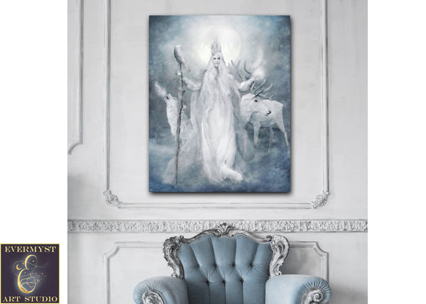 Winter Goddess Art Print Fantasy Gaelic Celtic Mythic Cailleach Beira Canvas Painting