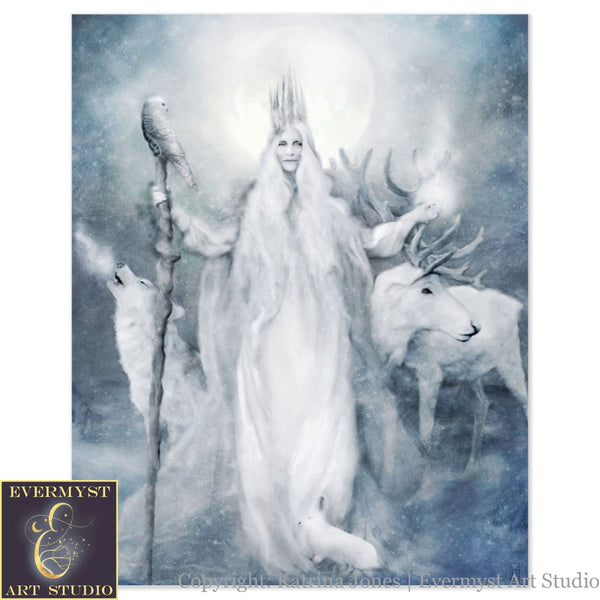 Winter Goddess Art Print Fantasy Gaelic Celtic Mythic Cailleach Beira Canvas Painting 8 X 10 Paper