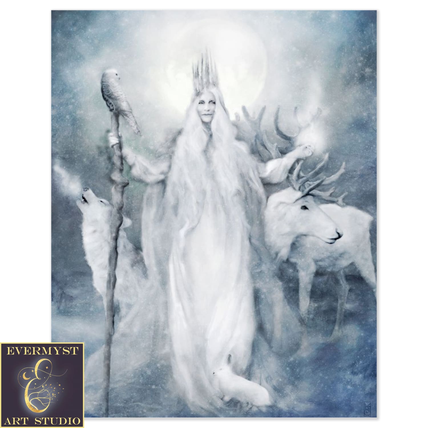 Winter Goddess Art Print Fantasy Gaelic Celtic Mythic Cailleach Beira Canvas Painting 8 X 10 Paper