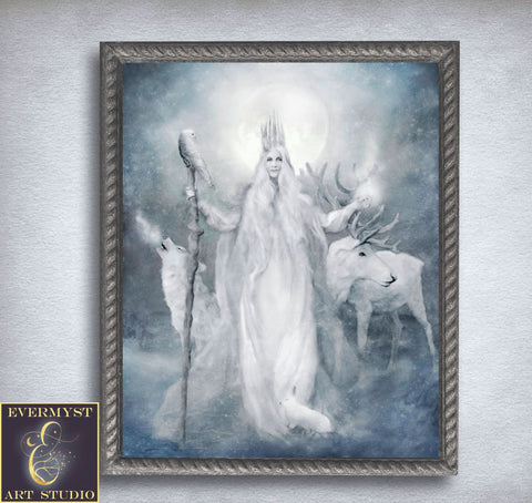 Winter Goddess Art Print Fantasy Gaelic Celtic Mythic Cailleach Beira Canvas Painting