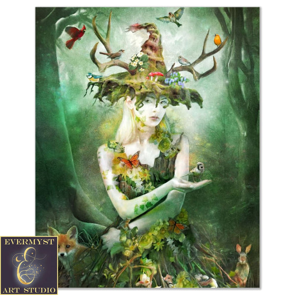 Woodland Nature Goddess Art Print Elen Of The Ways Celtic Witch 8 X 10 Paper