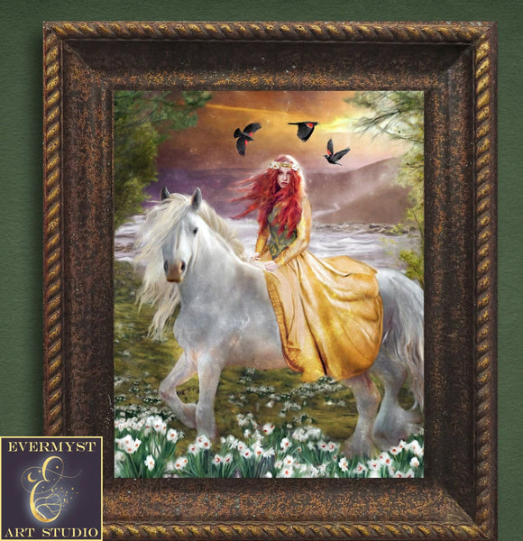 Goddess Art Print Rhiannon Canvas Painting Fantasy Decor Celtic