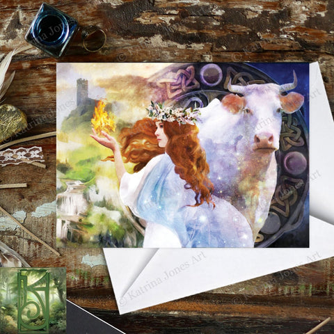 Goddess Brigid Greeting Card Fantasy Mythic Gaelic Celtic Brig Blank Notecards