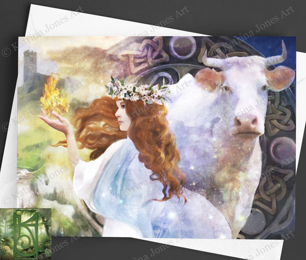 Goddess Brigid Greeting Card Fantasy Mythic Gaelic Celtic Brig Blank Notecards