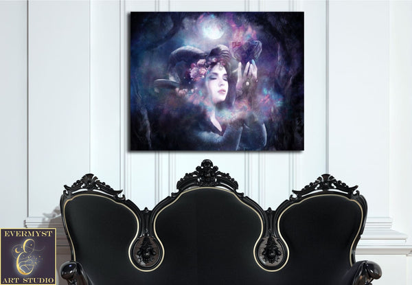 Horned Goddess Canvas Art Witch Gothic Wicca Pagan Print Dark Mythical Creature Fantasy