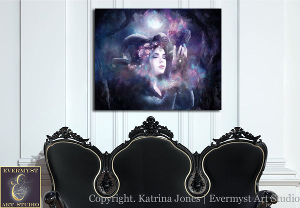 Horned Goddess Canvas Art Witch Gothic Wicca Pagan Print Dark Mythical Creature Fantasy