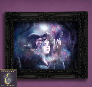 Horned Goddess Canvas Art Witch Gothic Wicca Pagan Print Dark Mythical Creature Fantasy