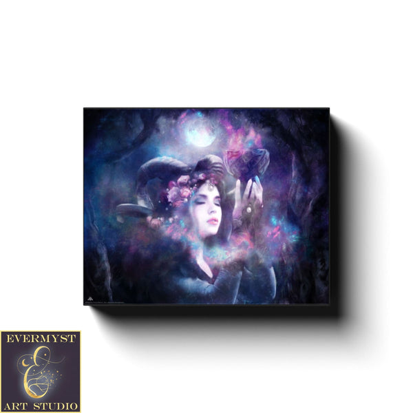 Horned Goddess Canvas Art Witch Gothic Wicca Pagan Print Dark Mythical Creature Fantasy 8 X 10