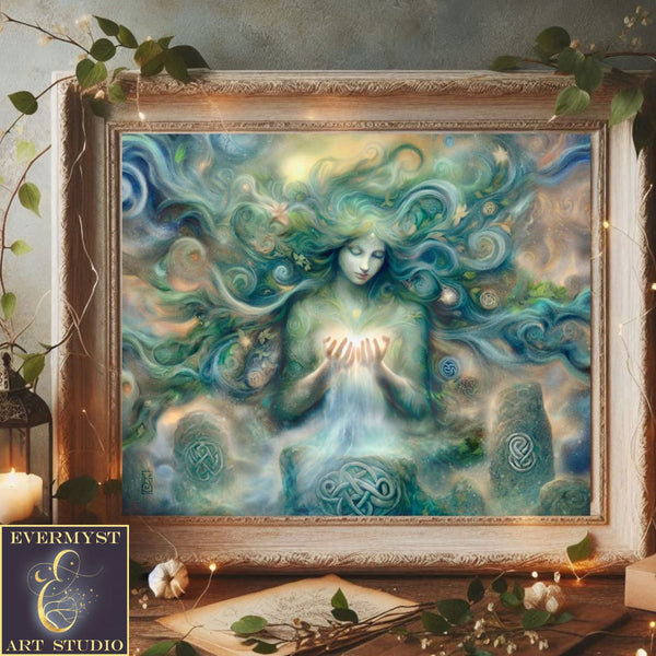 Goddess Painting Danu Celtic Art Print Elegant Creation Doddess Myth Fantasy