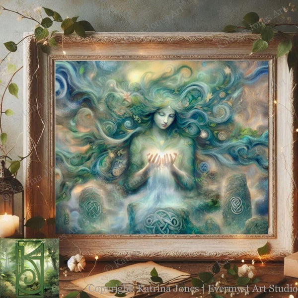 Goddess Painting Danu Celtic Art Print Elegant Creation Doddess Myth Fantasy
