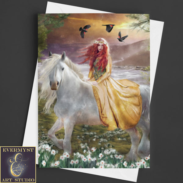 Goddess Rhiannon Greeting Card Celtic Gaelic Mythic Fantasy Blank Notecard