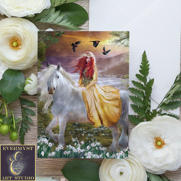 Goddess Rhiannon Greeting Card Celtic Gaelic Mythic Fantasy Blank Notecard