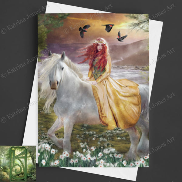 Goddess Rhiannon Greeting Card Celtic Gaelic Mythic Fantasy Blank Notecard