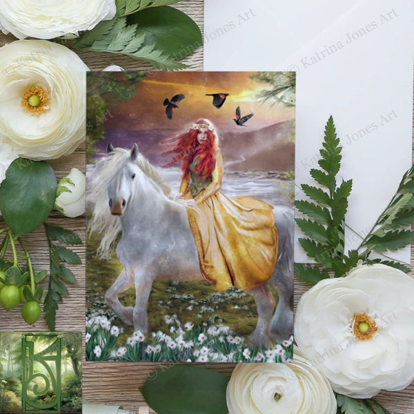 Goddess Rhiannon Greeting Card Celtic Gaelic Mythic Fantasy Blank Notecard