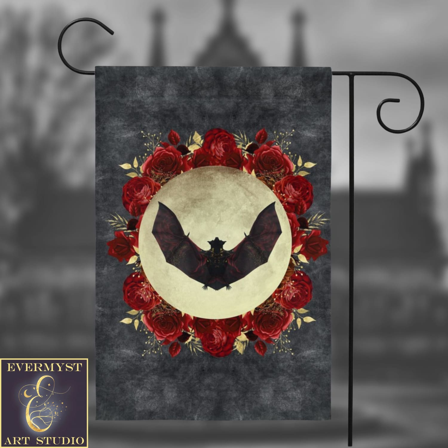 Gothic Bat Garden Flag - Witchy Goth Decor Single / 12X18 Inch