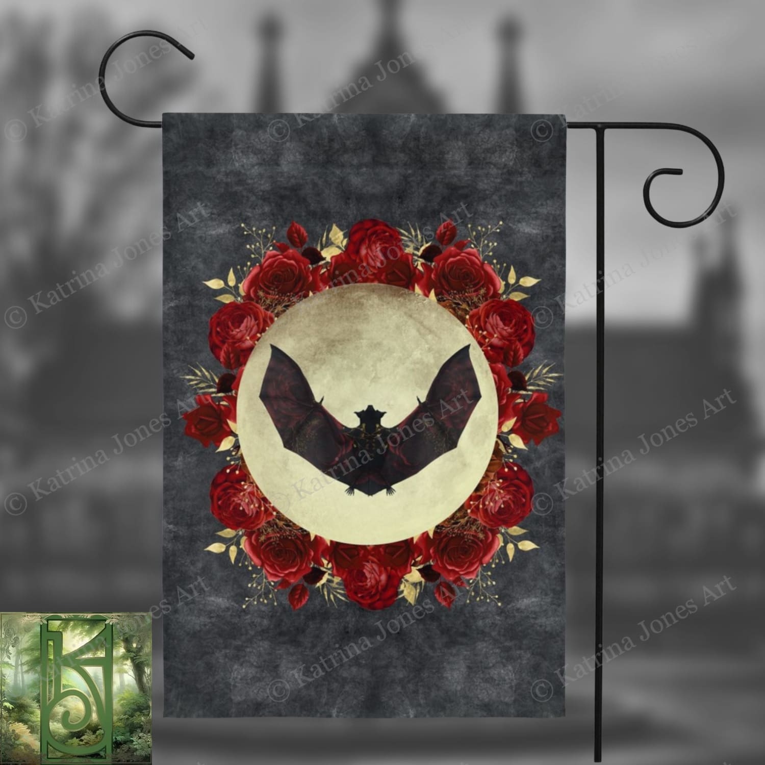 Gothic Bat Garden Flag - Witchy Goth Decor Single / 12X18 Inch