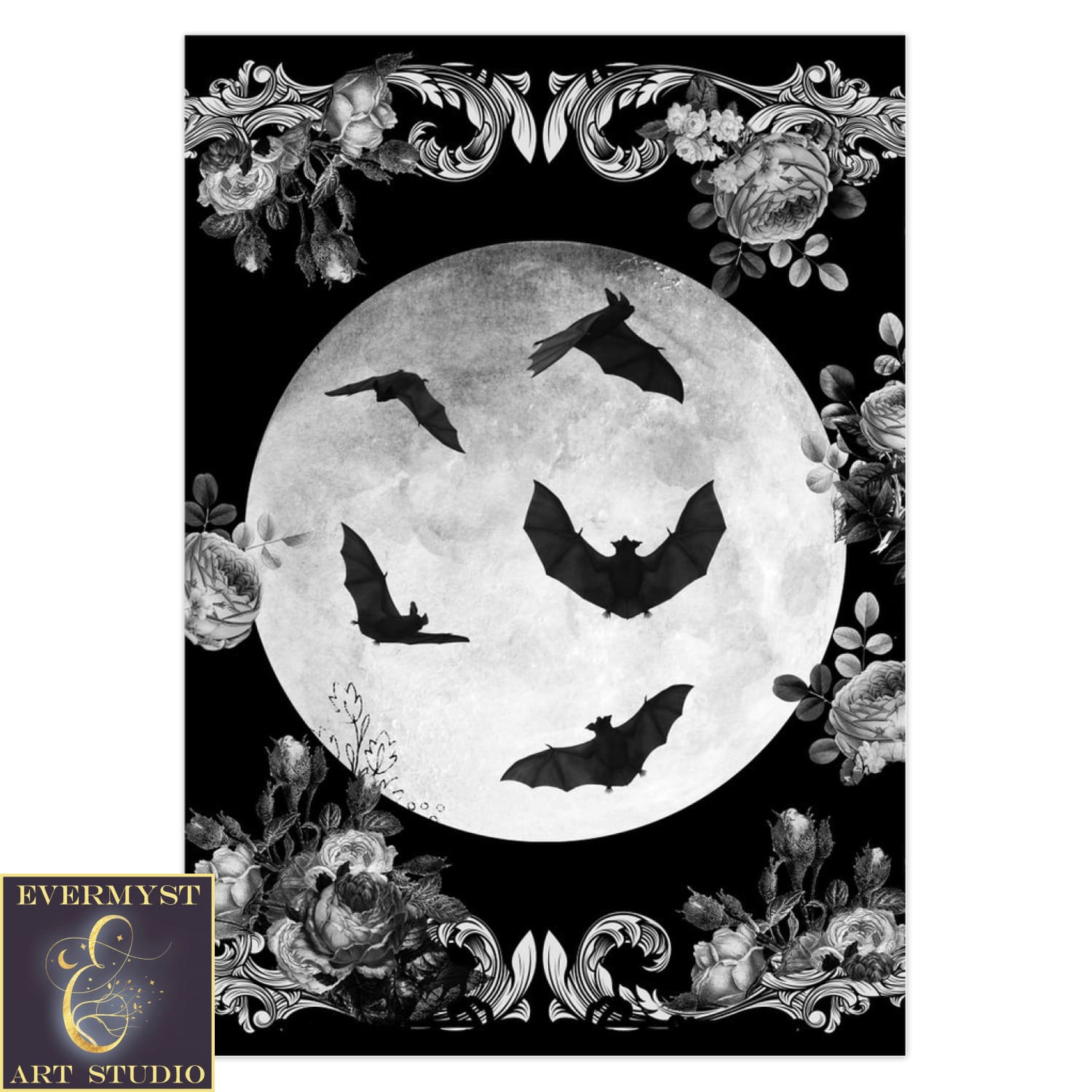 Gothic Bats Halloween Card Samhain Witchy Dark Pretty Blank Notecard 10 Cards