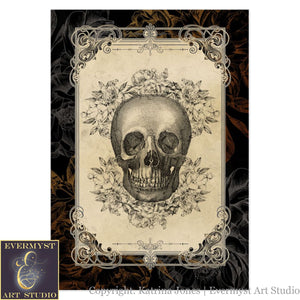 Gothic Floral Skull Greeting Card Vintage Samhain Halloween Macabre Blank Notecard 10 Cards