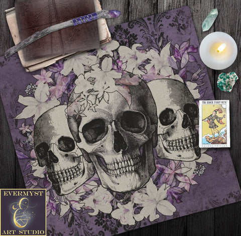 Gothic Skulls Altar Cloth - Vintage Skull Flowers Tarot Mat Square