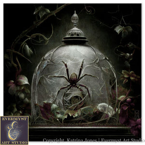 Gothic Spider Wall Art - Spiderweb Cloche Oddities Picture Moody Aesthetic Botanical Antique Oil