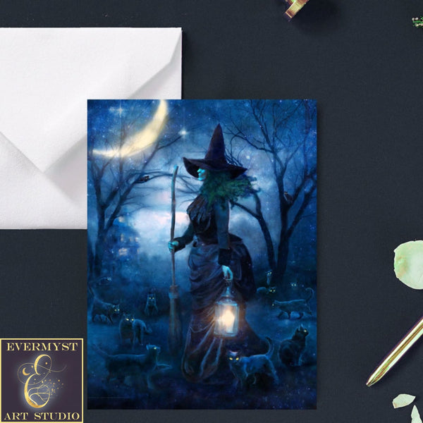 Gothic Witch Greeting Card Witchy Halloween Samhain Blank Notecard