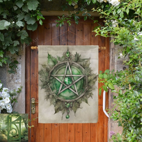 a picture of a pentagramil hanging on a door